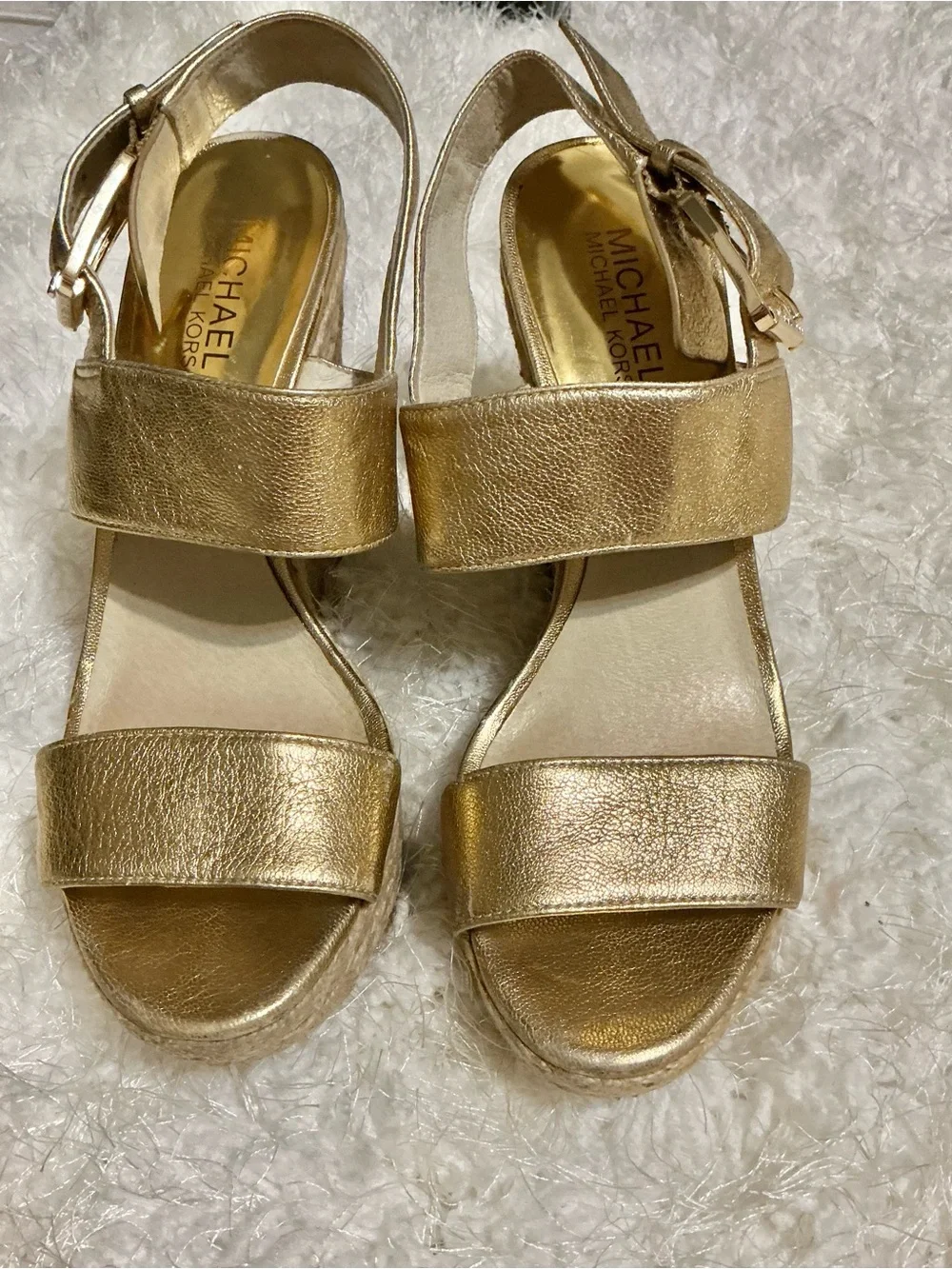 Michael Kors Metallic Gold Espadrille Wedge Sandals